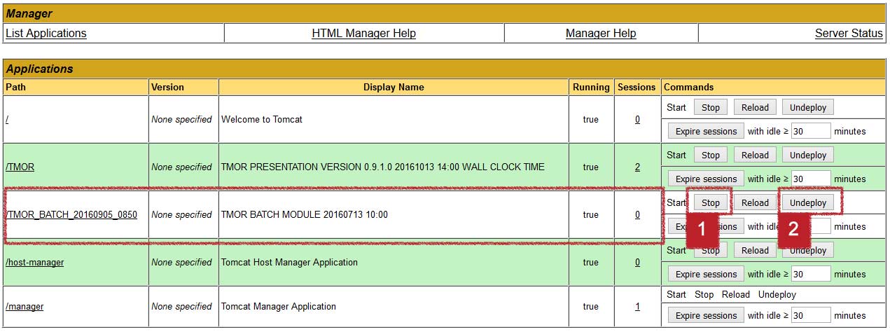 STEP 3 UNDEPLOY RUNNING TMOR BATCH WAR FILE