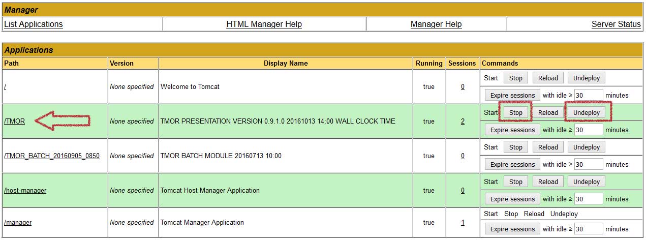STEP 3 UNDEPLOY RUNNING TMOR WAR FILE